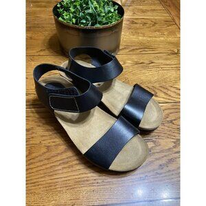 Spk cork & leather wedge sandals, women's US 38/7.5, black leather mrsp $199